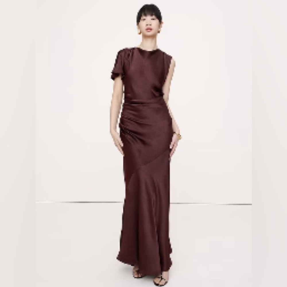 Banana Republic ASYMMETRICAL HAMMERED SATIN DRAPED MAXI DRESS